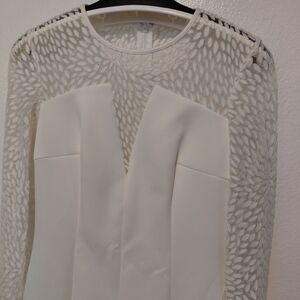 Calvin Klein White Long Sleeve Lace-Inset Dress